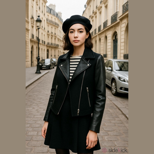 Vintage Black Textured Leather Jacket with Moto Design